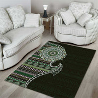 Fijian Masi Tribal Tattoos Art Pattern Area Rug Green Color Half Style - Polynesian Pride