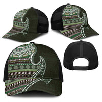 Fijian Masi Tribal Tattoos Art Pattern Baseball Net Cap Green Color Half Style - Polynesian Pride