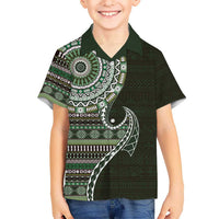Fijian Masi Tribal Tattoos Art Pattern Kid Hawaiian Shirt Green Color Half Style - Polynesian Pride