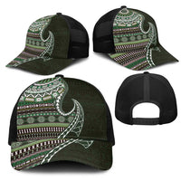 Fijian Masi Tribal Tattoos Art Pattern Mesh Trucker Cap Green Color Half Style - Polynesian Pride
