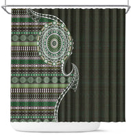 Fijian Masi Tribal Tattoos Art Pattern Shower Curtain Green Color Half Style - Polynesian Pride