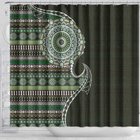 Fijian Masi Tribal Tattoos Art Pattern Shower Curtain Green Color Half Style - Polynesian Pride