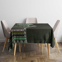 Fijian Masi Tribal Tattoos Art Pattern Tablecloth Green Color Half Style - Polynesian Pride