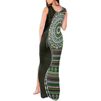 Fijian Masi Tribal Tattoos Art Pattern Tank Maxi Dress Green Color Half Style - Polynesian Pride