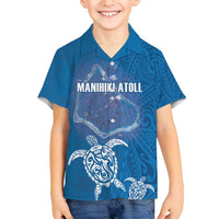 Cook Islands Manihiki Atoll Family Matching Long Sleeve Bodycon Dress and Hawaiian Shirt Maori Turtle and Polynesian Pattern LT03 Son's Shirt Blue - Polynesian Pride