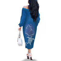 Cook Islands Manihiki Atoll Family Matching Off The Shoulder Long Sleeve Dress and Hawaiian Shirt Maori Turtle and Polynesian Pattern LT03 - Polynesian Pride