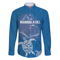 Cook Islands Manihiki Atoll Family Matching Tank Maxi Dress and Hawaiian Shirt Maori Turtle and Polynesian Pattern LT03 Dad's Shirt - Long Sleeve Blue - Polynesian Pride