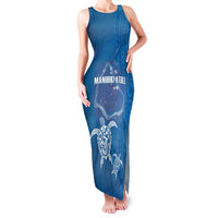 Cook Islands Manihiki Atoll Family Matching Tank Maxi Dress and Hawaiian Shirt Maori Turtle and Polynesian Pattern LT03 Mom's Dress Blue - Polynesian Pride