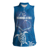 Cook Islands Manihiki Atoll Women Sleeveless Polo Shirt Maori Turtle and Polynesian Pattern LT03 Female Blue - Polynesian Pride
