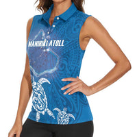 Cook Islands Manihiki Atoll Women Sleeveless Polo Shirt Maori Turtle and Polynesian Pattern LT03 - Polynesian Pride