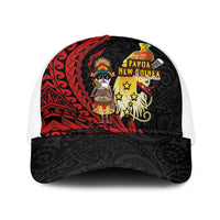 Papua New Guinea Christmas Baseball Net Cap Funny Melanesian Santa with Bird-of-paradise Tribal Style LT03 One Size White Black - Polynesian Pride