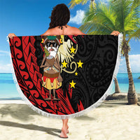 Papua New Guinea Christmas Beach Blanket Funny Melanesian Santa with Bird-of-paradise Tribal Style - Polynesian Pride
