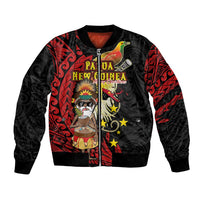 Papua New Guinea Christmas Bomber Jacket Funny Melanesian Santa with Bird-of-paradise Tribal Style - Polynesian Pride
