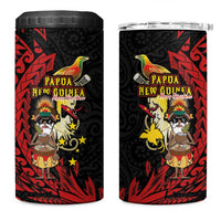 Papua New Guinea Christmas 4 in 1 Can Cooler Tumbler Funny Melanesian Santa with Bird-of-paradise Tribal Style - Polynesian Pride
