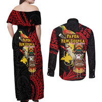 Papua New Guinea Christmas Couples Matching Off Shoulder Maxi Dress and Long Sleeve Button Shirt Funny Melanesian Santa with Bird-of-paradise Tribal Style - Polynesian Pride