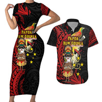 Papua New Guinea Christmas Couples Matching Short Sleeve Bodycon Dress and Hawaiian Shirt Funny Melanesian Santa with Bird-of-paradise Tribal Style - Polynesian Pride