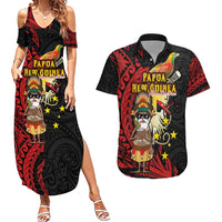 Papua New Guinea Christmas Couples Matching Summer Maxi Dress and Hawaiian Shirt Funny Melanesian Santa with Bird-of-paradise Tribal Style - Polynesian Pride