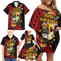 Papua New Guinea Christmas Family Matching Off Shoulder Short Dress and Hawaiian Shirt Funny Melanesian Santa with Bird-of-paradise Tribal Style - Polynesian Pride
