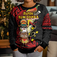 Papua New Guinea Christmas Kid Ugly Christmas Sweater Funny Melanesian Santa with Bird-of-paradise Tribal Style LT03 - Polynesian Pride