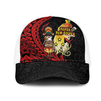 Papua New Guinea Christmas Mesh Trucker Cap Funny Melanesian Santa with Bird-of-paradise Tribal Style LT03 One Size White Black - Polynesian Pride