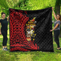 Papua New Guinea Christmas Quilt Funny Melanesian Santa with Bird-of-paradise Tribal Style - Polynesian Pride