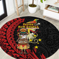 Papua New Guinea Christmas Round Carpet Funny Melanesian Santa with Bird-of-paradise Tribal Style - Polynesian Pride