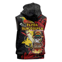 Papua New Guinea Christmas Sleeveless Hoodie Funny Melanesian Santa with Bird-of-paradise Tribal Style - Polynesian Pride