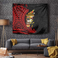 Papua New Guinea Christmas Tapestry Funny Melanesian Santa with Bird-of-paradise Tribal Style - Polynesian Pride