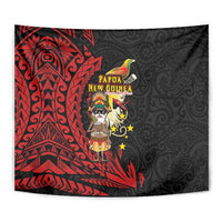 Papua New Guinea Christmas Tapestry Funny Melanesian Santa with Bird-of-paradise Tribal Style - Polynesian Pride