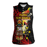 Papua New Guinea Christmas Women Sleeveless Polo Shirt Funny Melanesian Santa with Bird-of-paradise Tribal Style - Polynesian Pride