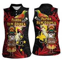 Papua New Guinea Christmas Women Sleeveless Polo Shirt Funny Melanesian Santa with Bird-of-paradise Tribal Style - Polynesian Pride