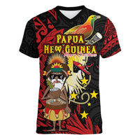 Papua New Guinea Christmas Women V-Neck T-Shirt Funny Melanesian Santa with Bird-of-paradise Tribal Style - Polynesian Pride