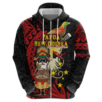 Papua New Guinea Christmas Zip Hoodie Funny Melanesian Santa with Bird-of-paradise Tribal Style - Polynesian Pride
