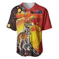 Australia and Papua New Guinea Together Baseball Jersey Bird-of-paradise and Kangaroo with Oro Tapa and Aboriginal Art Motifs LT03 Black - Polynesian Pride