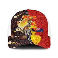 Australia and Papua New Guinea Together Baseball Net Cap Bird-of-paradise and Kangaroo with Oro Tapa and Aboriginal Art Motifs LT03 One Size White Black - Polynesian Pride