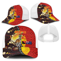 Australia and Papua New Guinea Together Baseball Net Cap Bird-of-paradise and Kangaroo with Oro Tapa and Aboriginal Art Motifs - Polynesian Pride