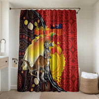 Australia and Papua New Guinea Together Bathroom Set Bird-of-paradise and Kangaroo with Oro Tapa and Aboriginal Art Motifs LT03 Shower Curtain Only Black - Polynesian Pride