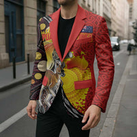 Australia and Papua New Guinea Together Blazer Bird-of-paradise and Kangaroo with Oro Tapa and Aboriginal Art Motifs LT03 - Polynesian Pride