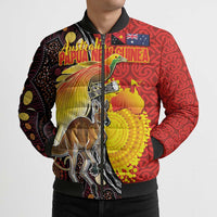 Australia and Papua New Guinea Together Bomber Puffer Jacket Bird-of-paradise and Kangaroo with Oro Tapa and Aboriginal Art Motifs LT03 - Polynesian Pride