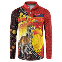 Australia and Papua New Guinea Together Button Sweatshirt Bird-of-paradise and Kangaroo with Oro Tapa and Aboriginal Art Motifs - Polynesian Pride