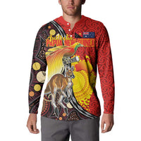 Australia and Papua New Guinea Together Button Sweatshirt Bird-of-paradise and Kangaroo with Oro Tapa and Aboriginal Art Motifs - Polynesian Pride