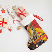 Australia and Papua New Guinea Together Christmas Stocking Bird-of-paradise and Kangaroo with Oro Tapa and Aboriginal Art Motifs - Polynesian Pride