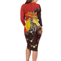 Australia and Papua New Guinea Together Family Matching Long Sleeve Bodycon Dress and Hawaiian Shirt Bird-of-paradise and Kangaroo with Oro Tapa and Aboriginal Art Motifs - Polynesian Pride