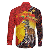 Australia and Papua New Guinea Together Family Matching Off Shoulder Maxi Dress and Hawaiian Shirt Bird-of-paradise and Kangaroo with Oro Tapa and Aboriginal Art Motifs LT03 - Polynesian Pride