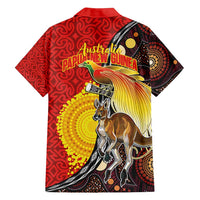 Australia and Papua New Guinea Together Family Matching Off Shoulder Short Dress and Hawaiian Shirt Bird-of-paradise and Kangaroo with Oro Tapa and Aboriginal Art Motifs LT03 - Polynesian Pride