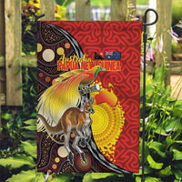 Australia and Papua New Guinea Together Garden Flag Bird-of-paradise and Kangaroo with Oro Tapa and Aboriginal Art Motifs LT03 Garden Flag Black - Polynesian Pride