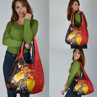 Australia and Papua New Guinea Together Grocery Bag Bird-of-paradise and Kangaroo with Oro Tapa and Aboriginal Art Motifs LT03 - Polynesian Pride