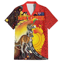 Australia and Papua New Guinea Together Hawaiian Shirt Bird-of-paradise and Kangaroo with Oro Tapa and Aboriginal Art Motifs - Polynesian Pride