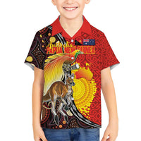 Australia and Papua New Guinea Together Kid Hawaiian Shirt Bird-of-paradise and Kangaroo with Oro Tapa and Aboriginal Art Motifs LT03 Kid Black - Polynesian Pride