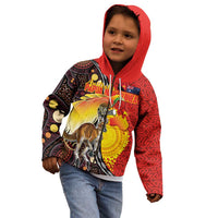 Australia and Papua New Guinea Together Kid Hoodie Bird-of-paradise and Kangaroo with Oro Tapa and Aboriginal Art Motifs - Polynesian Pride